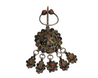 Antique Algerian Kabyle Silver Coral Fibula Brooch
