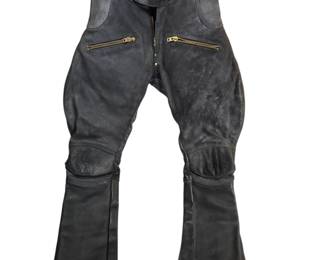 High Waist Black Leather Motorcycle Pants Breeches
