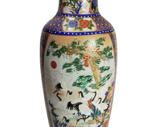Large Unmarked Chinese Porcelain Vase Cranes
