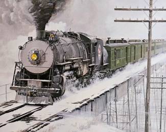 Larry Fisher Signed "Empire Builder #2" Railroad Litho

