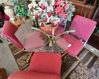 4 chairs and glass top table