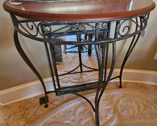 Wood and iron half moon table 