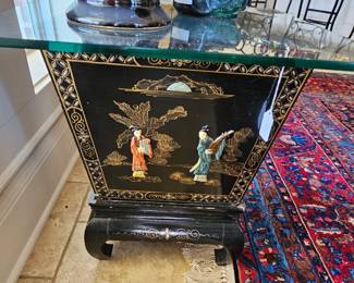 Small Asian planter with glass tabletop 