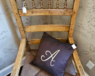 One of 2 wooden chairs matching loveseat 