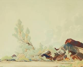 192
Albert Marshall
1891-1970
Smoke tree landscape
Watercolor on paper
Signed lower left: Albert Marshall
Sight: 18.5" H x 25.625" W
Estimate: $600 - $800
