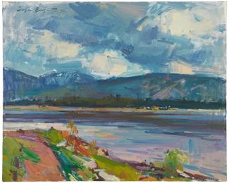 123
Sergei Bongart
1918-1985
Stormy weather, 1970
Oil on canvas
Signed and dated upper left: Sergei Bongart 70; indistinctly inscribed on the stretcher bar
32.125" H x 39.875" W
Estimate: $700 - $900