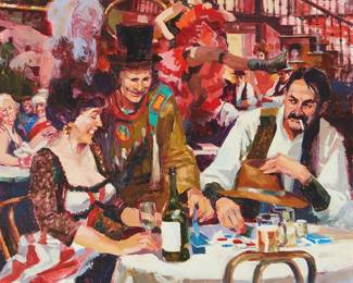 139
Neil Boyle
1931-2006
"And Now You Put the Red Three"
Oil on canvas
Signed lower right: Boyle / BSWGA / AICA; titled from the sales invoice
30" H x 30" W
Estimate: $400 - $600