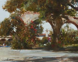 112
Cyrus Afsary
b. 1940
"Spring"
Oil on canvas
Signed lower left: Cyrus Afsary; titled on the artist's business card affixed to the verso of the frame
9" H x 12" W
Estimate: $1,000 - $1,500