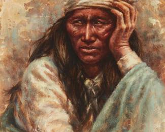 21
Mark Martensen
b. 1958
"What a Day"
Oil on canvas
Signed lower right: Martensen ©; titled on the frame plaque
20" H x 16" W
Estimate: $600 - $800