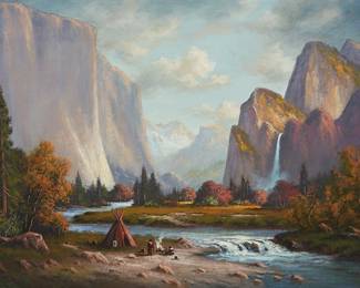 97
Heinie Hartwig
b. 1937
"Yosemite of Old"
Oil on Masonite
With the incised signature lower left: Heinie Hartwig; titled verso
30" H x 29.875" W
Estimate: $1,500 - $2,000