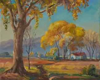 104
Carolus Verhaeren
1908-1956
"Home in Sedona"
Oil on canvas
Signed lower right: Carolus Verhaeren; titled on the verso of the frame, and with an alternative title, "Oak Creek," also written on the verso of the frame in the same hand
25" H x 30" W
Estimate: $1,500 - $2,500