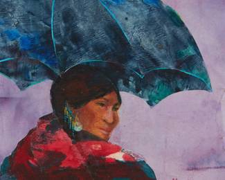 67
Marcyne Johnson
20th Century
"Reservation Umbrella," 1993
Acrylic and collage on Masonite
Signed lower right: Marcyne Johnson; titled from an invoice; dated by repute
Sight: 9.75" H x 10.375" W
Estimate: $100 - $200
