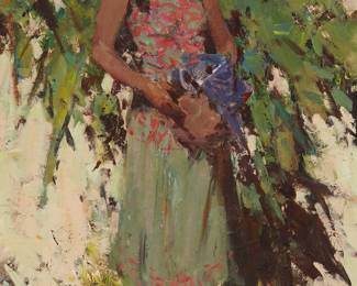 37
Burt Procter
1901-1980
Portrait of a standing woman
Oil on Masonite
Signed lower right: Burt Procter
30" H x 19.75" W
Estimate: $3,000 - $5,000