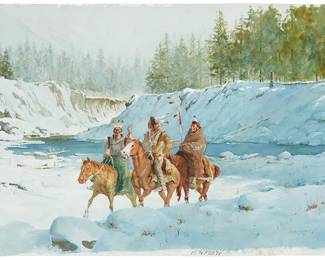 4
David Allen Halbach
1931-2022
"War Lords," 1993
Watercolor on Arches paper
Signed, dated, and inscribed in the lower right corner: David Halbach CA / © 93; titled in pencil verso
Sheet 17.5" H x 24.75" W (irreg.)
Estimate: $3,000 - $5,000