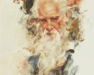 146
Ramon Kelley
b. 1939
"Study for Sam," 1995
Oil on board
Signed and inscribed lower right: © Ramon Kelley OPA; signed and inscribed again in the same manner, and titled, all verso
Sight: 10.5" H x 7.75" W
Estimate: $400 - $600