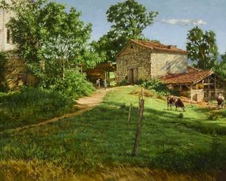 111
Clark Hulings
1922-2011
"A Granite Barn in the Late Afternoon," 1999
Oil on canvas
Signed and dated lower left: Hulings / © 1999; titled on a gallery label affixed to the frame's backing board
20" H x 30" W
Estimate: $8,000 - $12,000