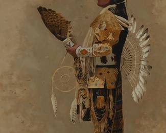 144
Edmond Albert
b. 1959
Portrait of a Native American, 2003
Oil on canvas
Signed and dated lower right: E. Albert / '03
48" H x 30" W
Estimate: $2,000 - $3,000
