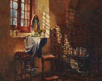 83
Sonya Terpening
b. 1953
"In the Light," 2000
Oil on canvas
Signed and dated lower right: Sonya Terpening / © 2000; titled from the sales invoice
24" H x 18" W
Estimate: $1,500 - $2,500