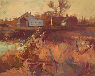 124
Sergei Bongart
1918-1985
"Late Autumn"
Oil on artist's board
Signed lower right: Sergei Bongart; titled on a label affixed to the verso of the frame
32" H x 40" W
Estimate: $600 - $800