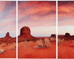 180
Matt Suess
20/21st Century
"Monument Valley Sunset"
Photograph in colors on five canvases
Edition: 17/75 (canvas edition)
With the signature and numbering in silver at the lower right corner of the canvas furthest to the right: Suess; each with the printed signature, title, and numbering on the overlap of the canvas, verso
Each: 24" H x 16" W; Overall: 24" H x 80" W
Estimate: $500 - $700