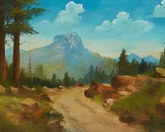 188
Willard Page
1885-1958
"Belle Butte, Arizona"
Oil on canvasboard
Signed lower left: W Page; titled by repute
13.875" H x 24.125" W
Estimate: $400 - $600