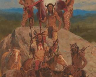 9
Charles Winfield Miller
1922-1995
"The Signal," 1988
Oil on canvas
Signed, dated, and with artist's monogram lower right: Charles Winfield Miller © 88; initialed (twice), titled, and inscribed on the upper stretcher bar, all verso: "C.W.M. 1776-88 / 'The Signal' / CM88"
36" H x 24" W
Estimate: $3,000 - $5,000