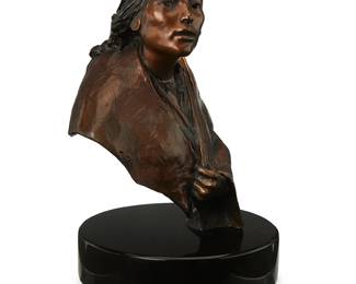 31
Glenna Goodacre
1939-2020
Mother and child, 1999
Patinated bronze on composite base
Edition: 61/99
Signed, dated, and numbered in the casting: © G Goodacre
Bronze: 11" H x 8.5" W x 7" D; Overall: 12.75" H x 9.25" W x 8.25" D
Estimate: $1,500 - $2,000