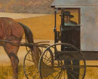 141
John Falter
1910-1982
Amish man with horse and buggy
Tempera on illustration board
Signed lower right: J. Falter ©
19" H x 15" W
Estimate: $4,000 - $6,000