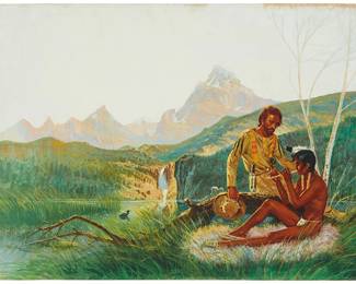 3
Robert Bonfils
b. 1922
Music in the mountains
Gouache on Strathmore board
Signed in pencil lower right: R. Bonfils
18" H x 24" W
Estimate: $800 - $1,200
