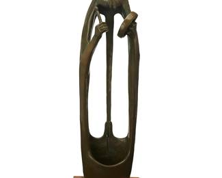 50
Allan Houser
1914-1994, Chiricahua Apache
"Just Singing," 1977
Cold-painted bronze on wood plinth
Edition: 3/20
Signed, dated, and numbered in the casting: © Allan Houser / S
Bronze: 24.25" H x 6" W x 5.75" D; Overall: 26" H x 7.75" W x 5.75" D
Estimate: $3,000 - $5,000