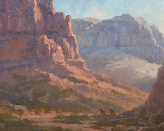 107
Bruce Graham
b. 1961
"Among the Giants"
Oil on Masonite
Signed lower left: Bruce Graham; signed again and titled in ink, verso
8" H x 8" W
Estimate: $500 - $700