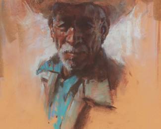 22
Harley Brown
b. 1939
"Mexican Man"
Pastel on paper
Signed lower right: Harley Brown; titled on the sales receipt
Sight: 19.875" H x 15" W
Estimate: $600 - $800