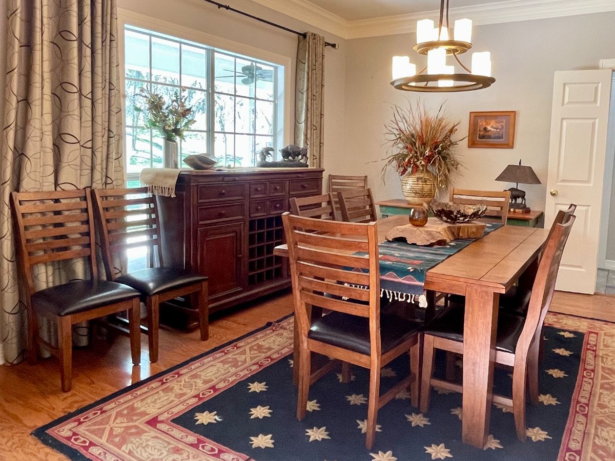 SOLID WOOD DINING TABLE WITH 2 LEAVES AND 10 CHAIRS