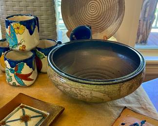 HANDMADE POTTERY CUPS, BOWLS, PLATTERS