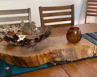 WOOD CENTERPIECE, METAL BOWL