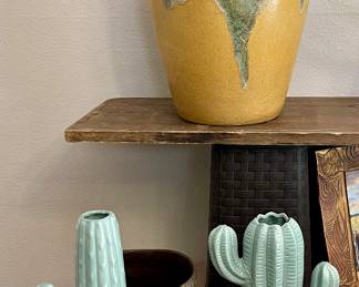 LARGE HANDMADE DOUBLE HANDLE POTTERY DRIP JUG, SOUTHWEST DECOR, CACTUS VASES