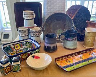 HANDMADE POTTERY CUPS, BOWLS, SERVING TRAYS