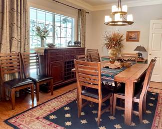 SOLID WOOD DINING TABLE WITH 2 LEAVES AND 10 CHAIRS