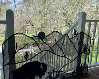 HANDMADE HEAVY METAL BUFFALO-CACTUS-MOUNTAIN SCENE FIREPLACE SCREEN