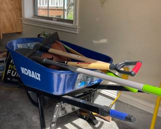 KOBALT WHEELBARROW, YARD IMPLEMENTS