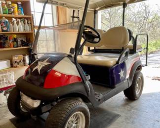 TEXAS THEMED GARAGE KEPT GOLF CART-NEEDS BATTERIES