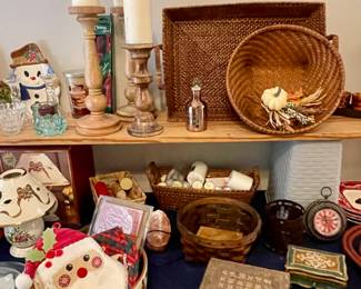 WOOD CANDLEHOLDERS, WICKER BASKETS, DECOR