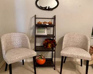 ACCENT CHAIRS, METAL RACK, MIRROR