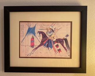 SIGNED FRAMED INDIAN LEDGER ART BY GEORGE FLETT