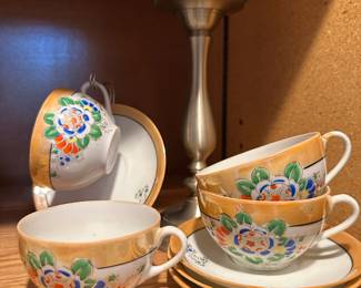 Japanese Lusterware Tea Cups & Saucers