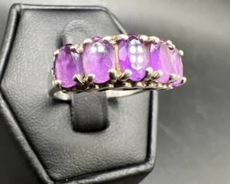 Sterling Silver Ring with Five Purple Gemstones

