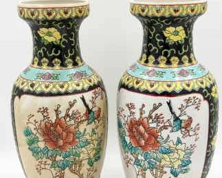 (2) Multicolored Asian Vases
