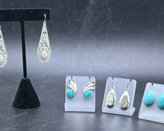 (4) Pairs of Silver & Turquoise Earrings
