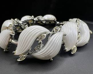 Vintage White Lucite & Rhinestone Bracelet
