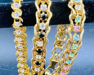 (3) Sparkling Rhinestone Gold Tone Tennis Bracelets
